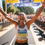 Set Running Goals - Emotional race finish photo woman with cheering spectators
