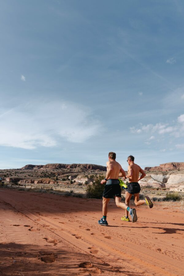  complete the marathon by running as the exclusive Men running on sand