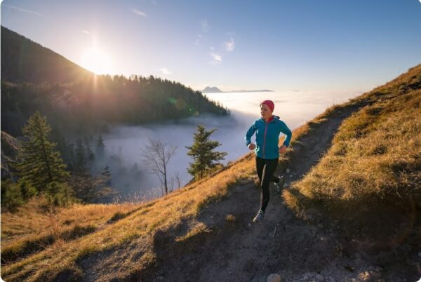 marathon training trail running on a mountain side