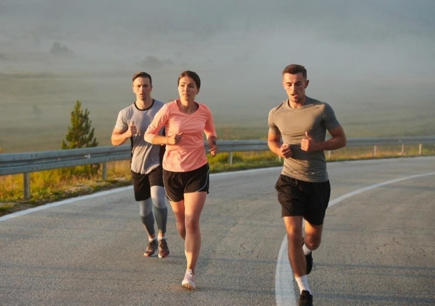 Small running group on a road