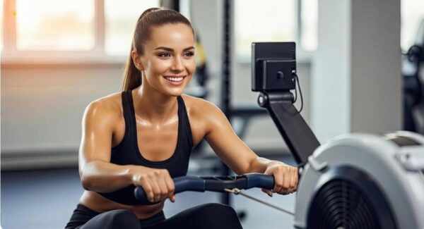 Woman in rowingmachine