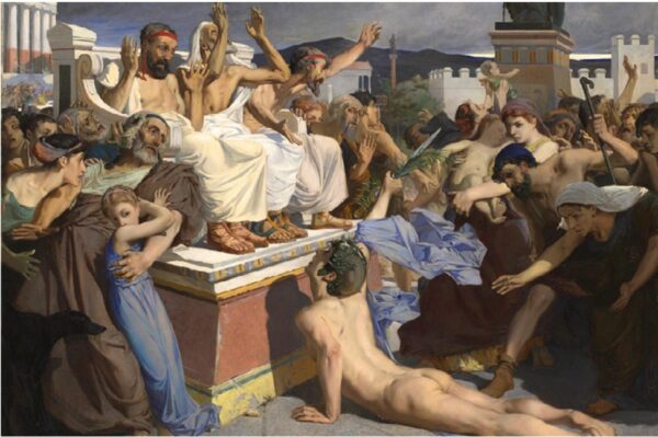 Artistic depiction of Pheidippides’ collapse – Legend of Marathon Story