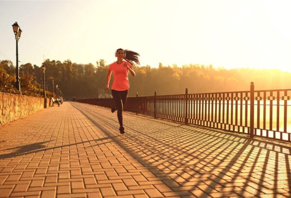 Runner jogging calmly on short neighborhood route